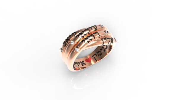 טבעות שמות-טבעת זהב אדום עם חריטת שם צמה כפולה