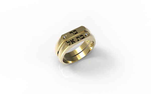 טבעות שמות-טבעת זהב עם שם ישרה כפולה