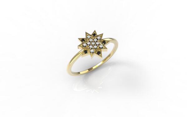 טבעות זהב-טבעת זהב יהלומים שחורים כוכב