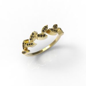 טבעות זהב-טבעת זהב יהלומים שחורים עלים 0.12