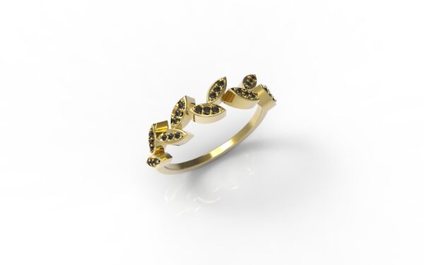 טבעות זהב-טבעת זהב יהלומים שחורים עלים 0.12