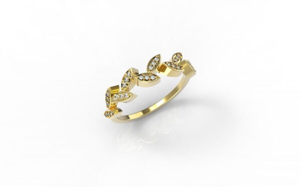 טבעות זהב-טבעת זהב יהלומים עלים 0.12