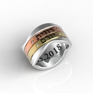 טבעות שמות-טבעת תאריך חתן וכלה זהב משולב