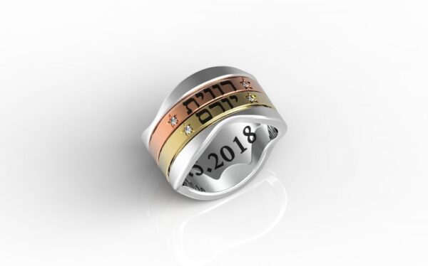 טבעות שמות-טבעת תאריך חתן וכלה זהב משולב